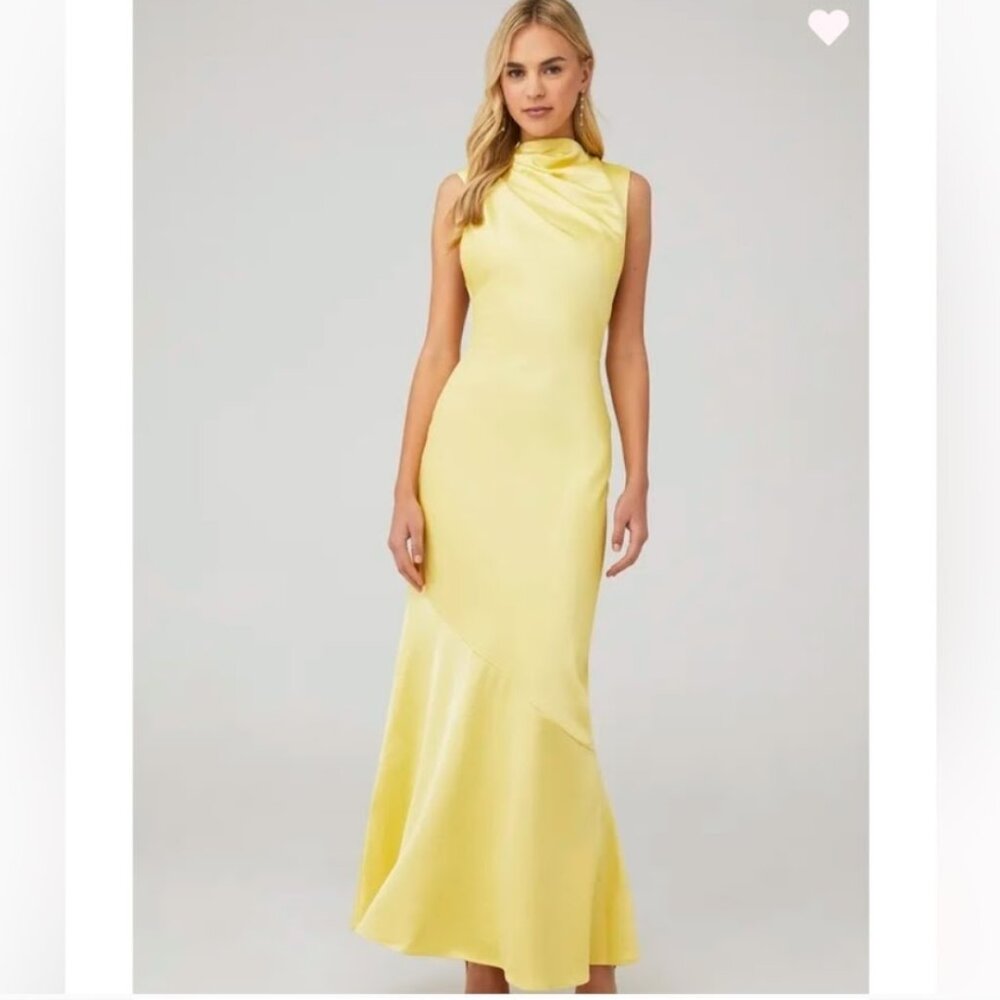 Sleeveless Yellow Maxi Dress with Draped Neck